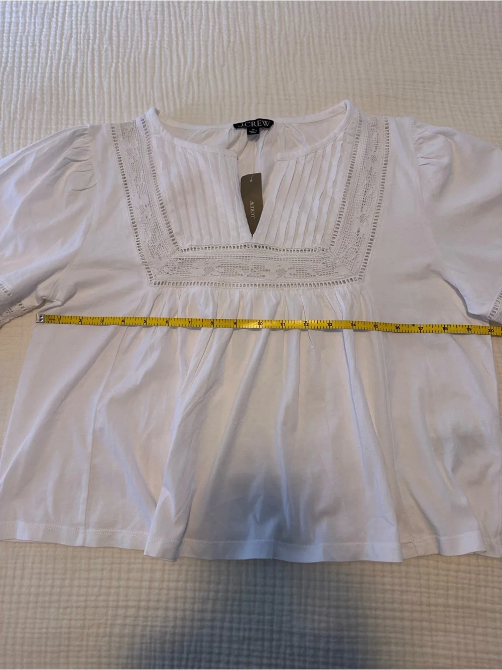 NWT J.Crew Lace-Trim Puff-Sleeve Shirt Broken-in Jersey White M